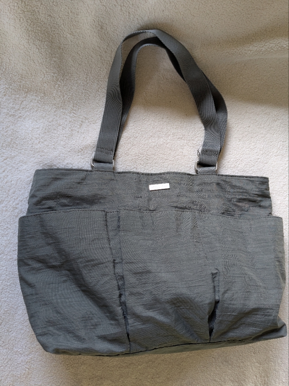 Baggallini Tote Shoulder Diaper Bag Purse Gray Nylon Weekender Travel Zip EUC